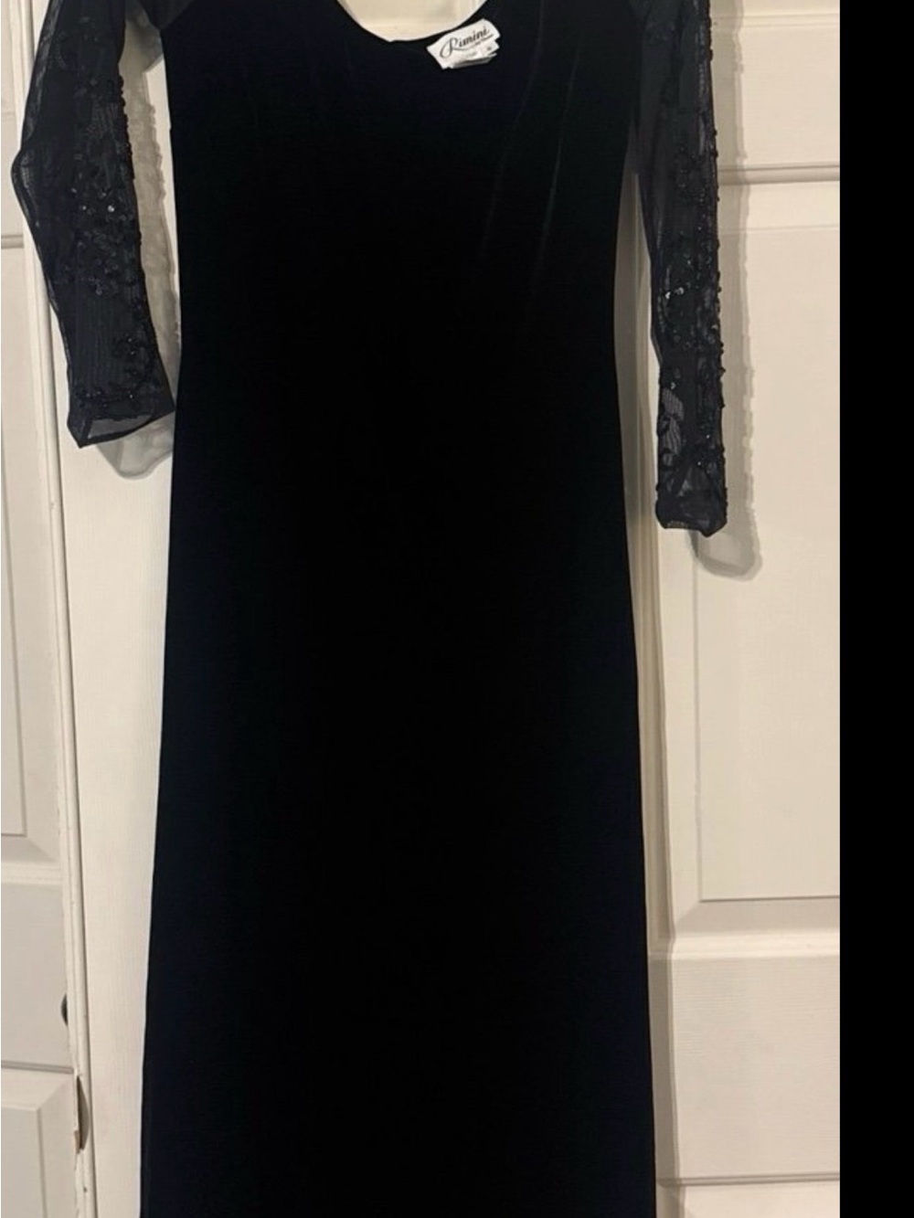 Rimini Black Velvet Long Dress with Lace Sleeves